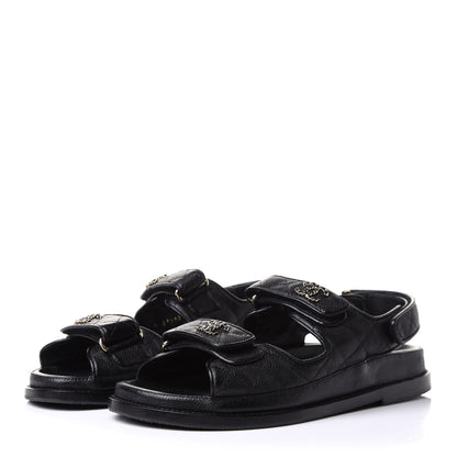 Chanel Grained Calfskin Velcro Dad Sandals 38 Black 3 of 17