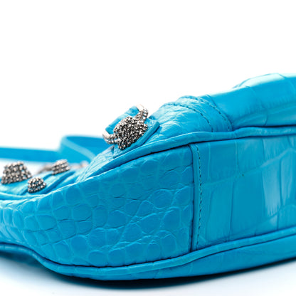 Balenciaga Extra Supple Calfskin Crocodile Embossed Crystal Mini Le Cagole Purse With Chain Cyan 10 of 11