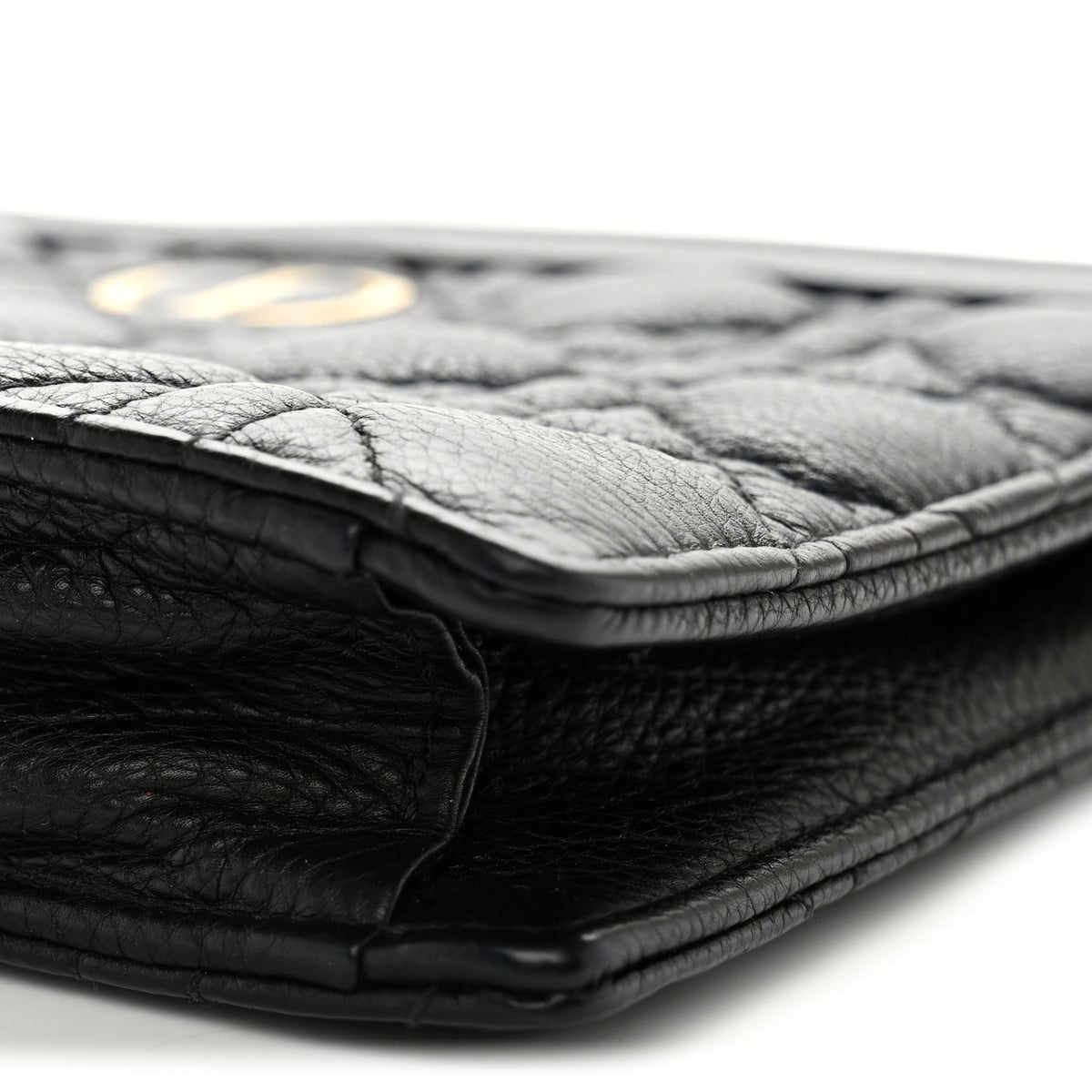 Calfskin Cannage Caro Zipped Pouch With Chain Black
