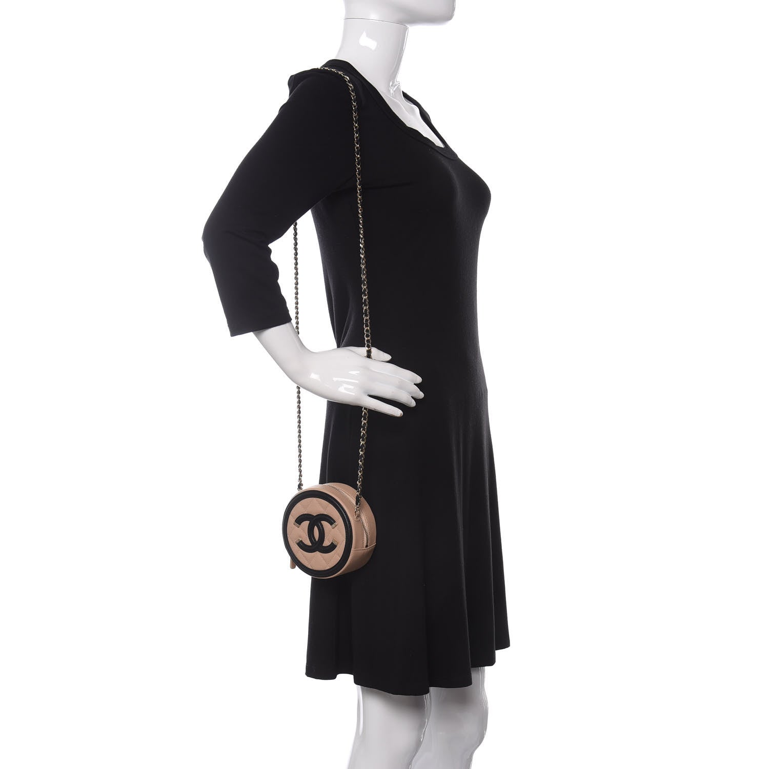 Chanel Caviar Quilted Round Filigree Crossbody Beige Black 2 of 11