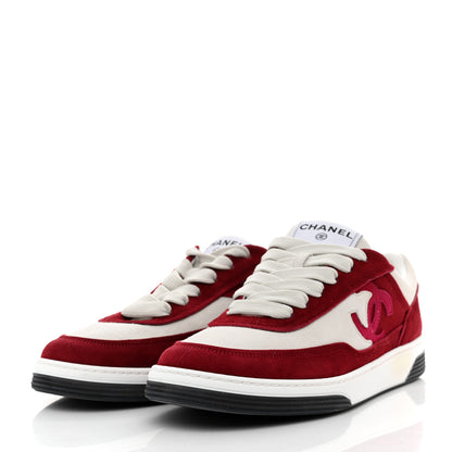 Chanel Suede Kidskin Womens CC Sneakers 39 Burgundy White 3 of 10