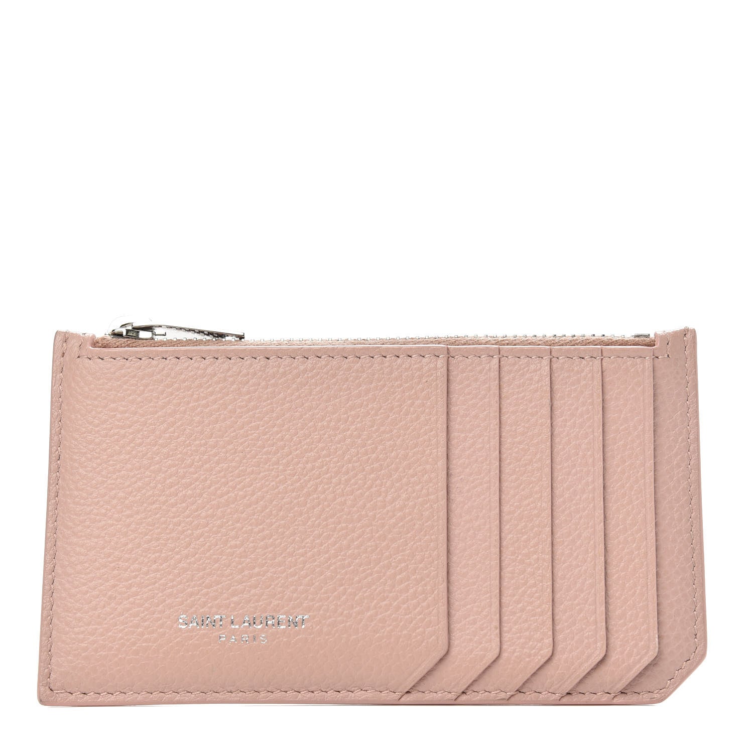 Saint Laurent Grained Calfskin 5 Fragments Zip Pouch Card Holder Pale Pink 1 of 7