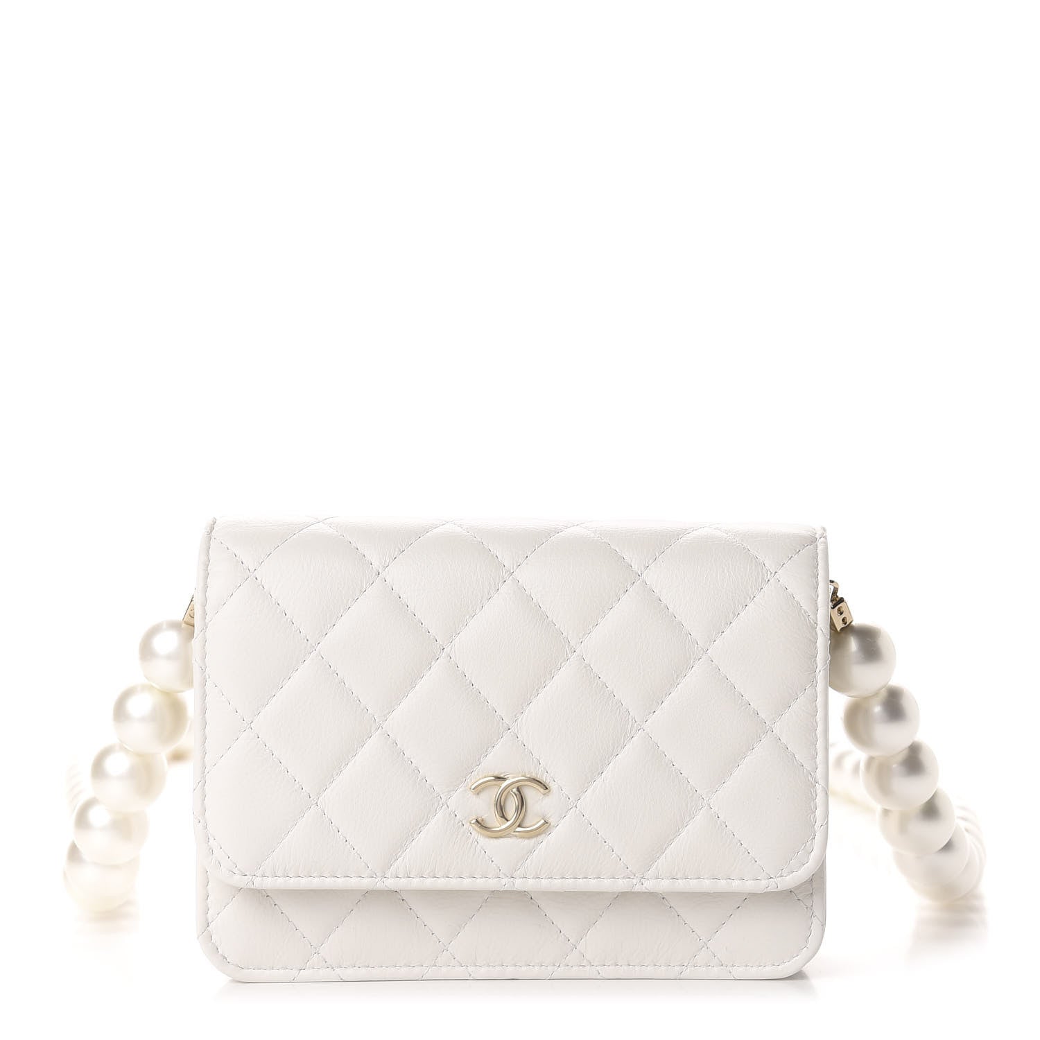 Chanel Calfskin Quilted CC Pearl Mini Wallet On Chain Flap White 1 of 11