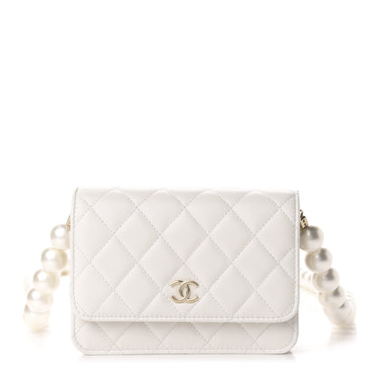 Chanel Calfskin Quilted CC Pearl Mini Wallet On Chain Flap White 1 of 11