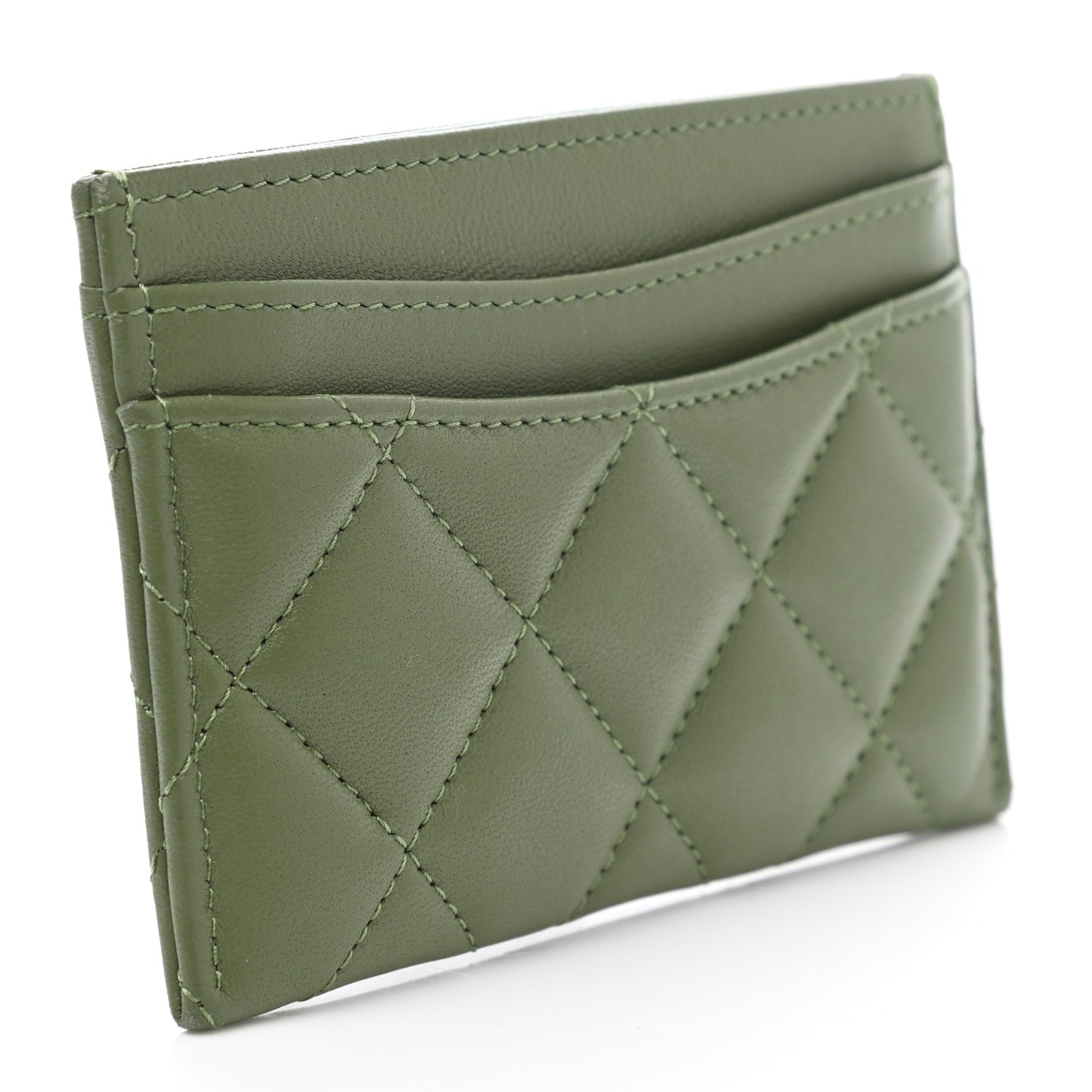 Lambskin Quilted Card Holder Green