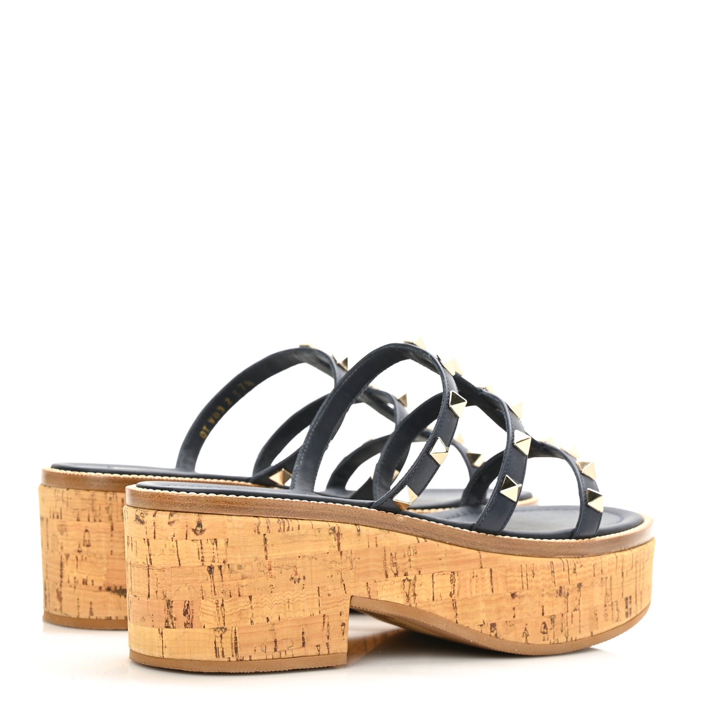Calfskin Cork Rockstud Caged 30/50mm Platform Sandals 37.5 Marine