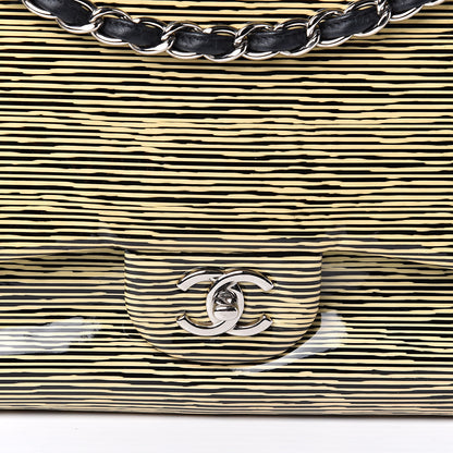 Chanel Patent Calfskin Striped Jumbo Double Flap Yellow Black 10 of 10