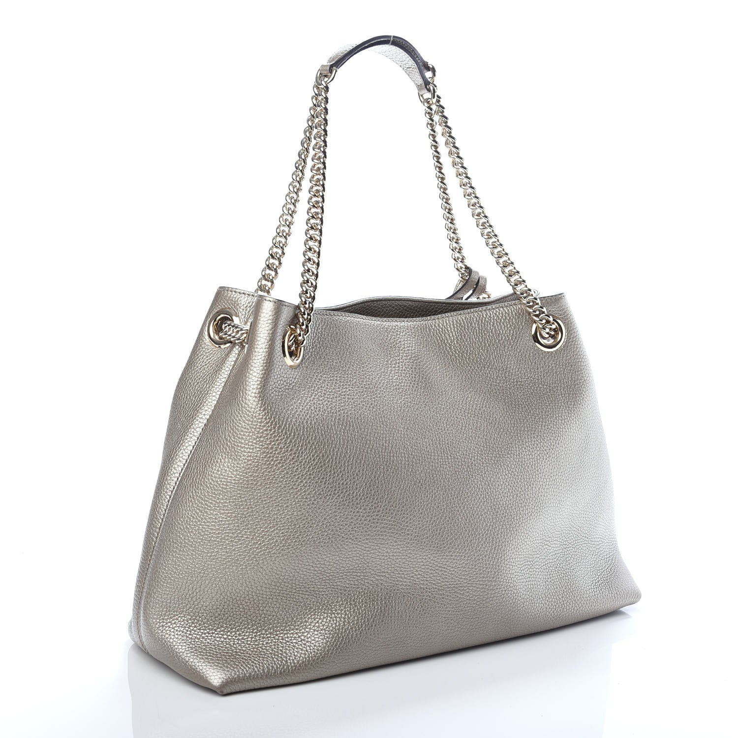 Gucci Metallic Pebbled Calfskin Medium Soho Chain Shoulder Bag Golden Beige 3 of 10