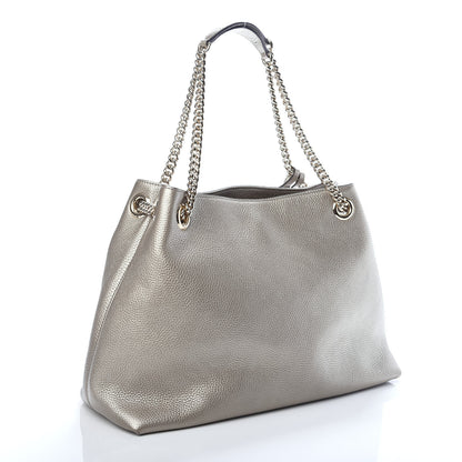 Gucci Metallic Pebbled Calfskin Medium Soho Chain Shoulder Bag Golden Beige 3 of 10