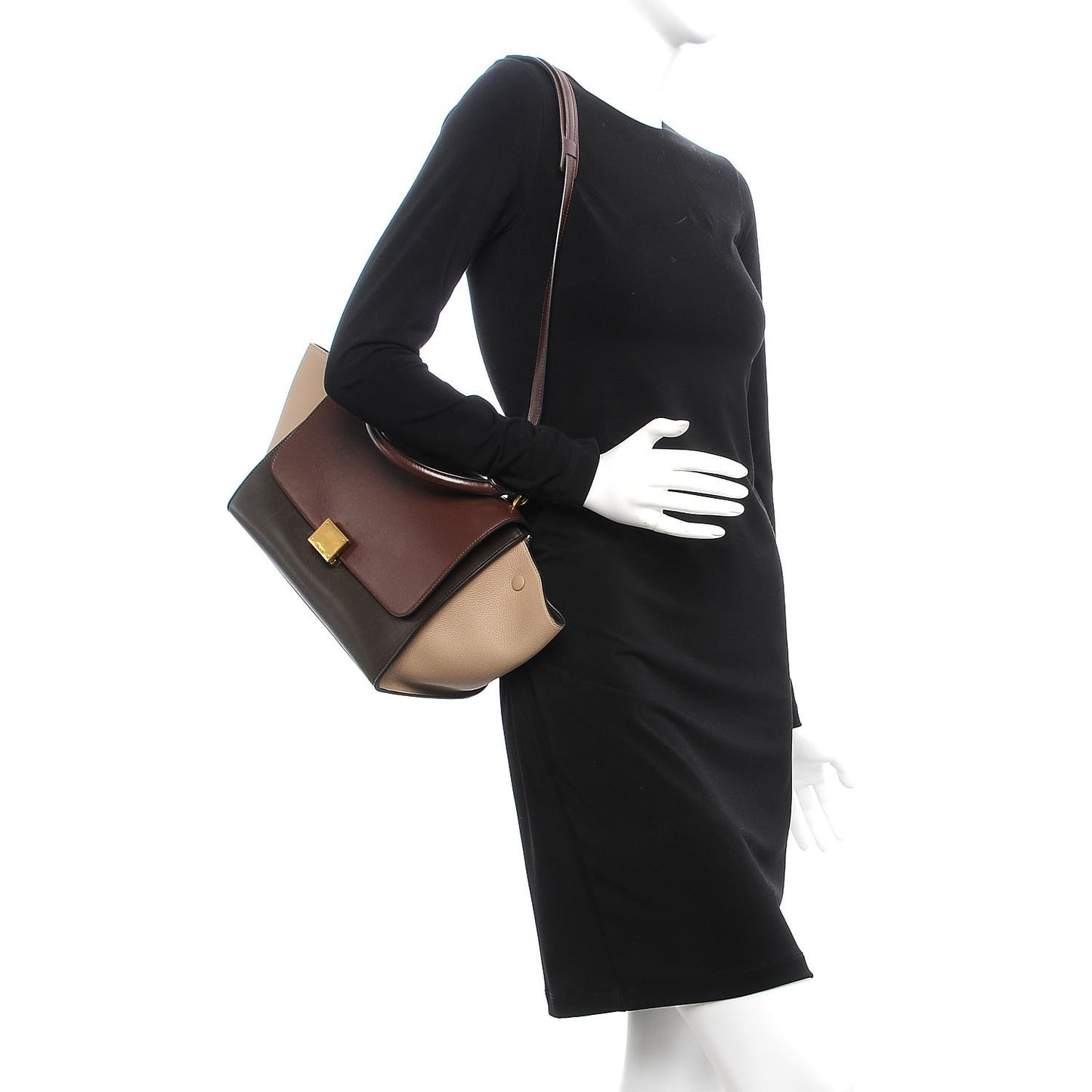 Sleek Calfskin Tri-color Small Trapeze Wine