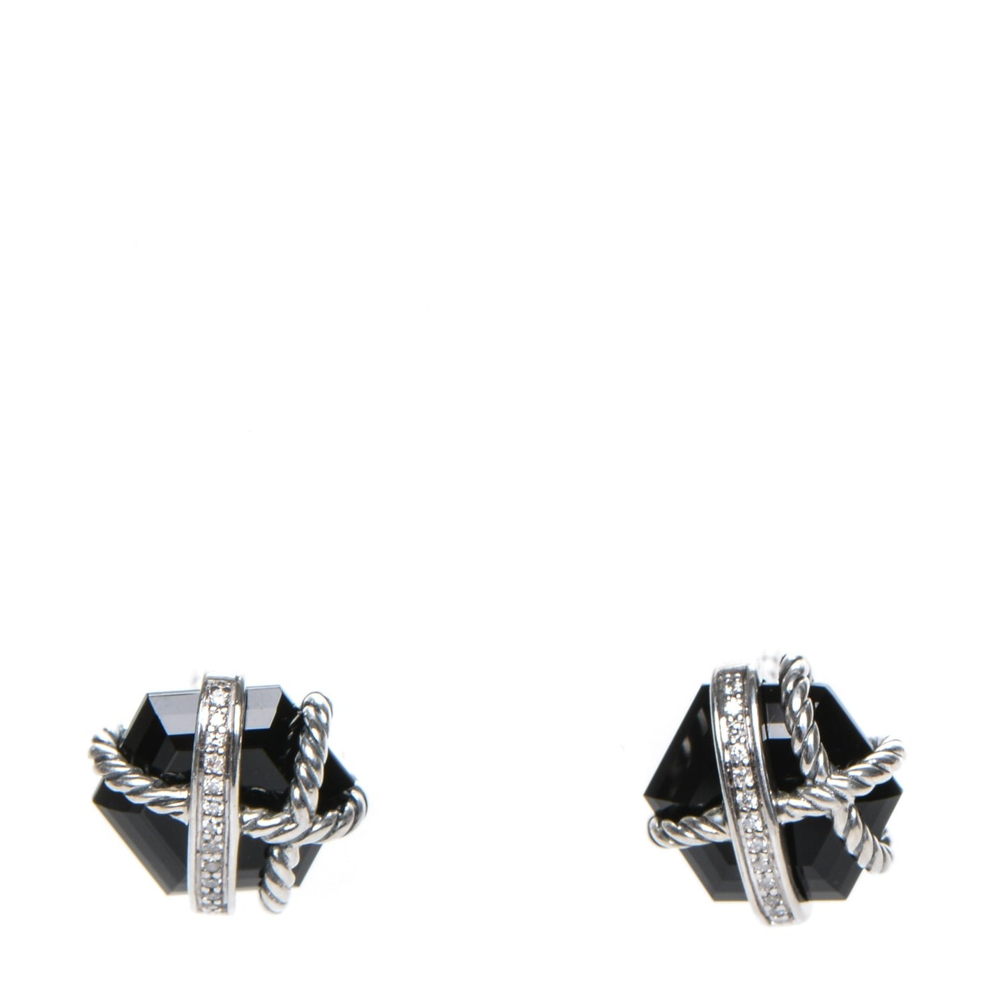 Sterling Silver Diamond Black Onyx 11mm Cable Wrap Earrings