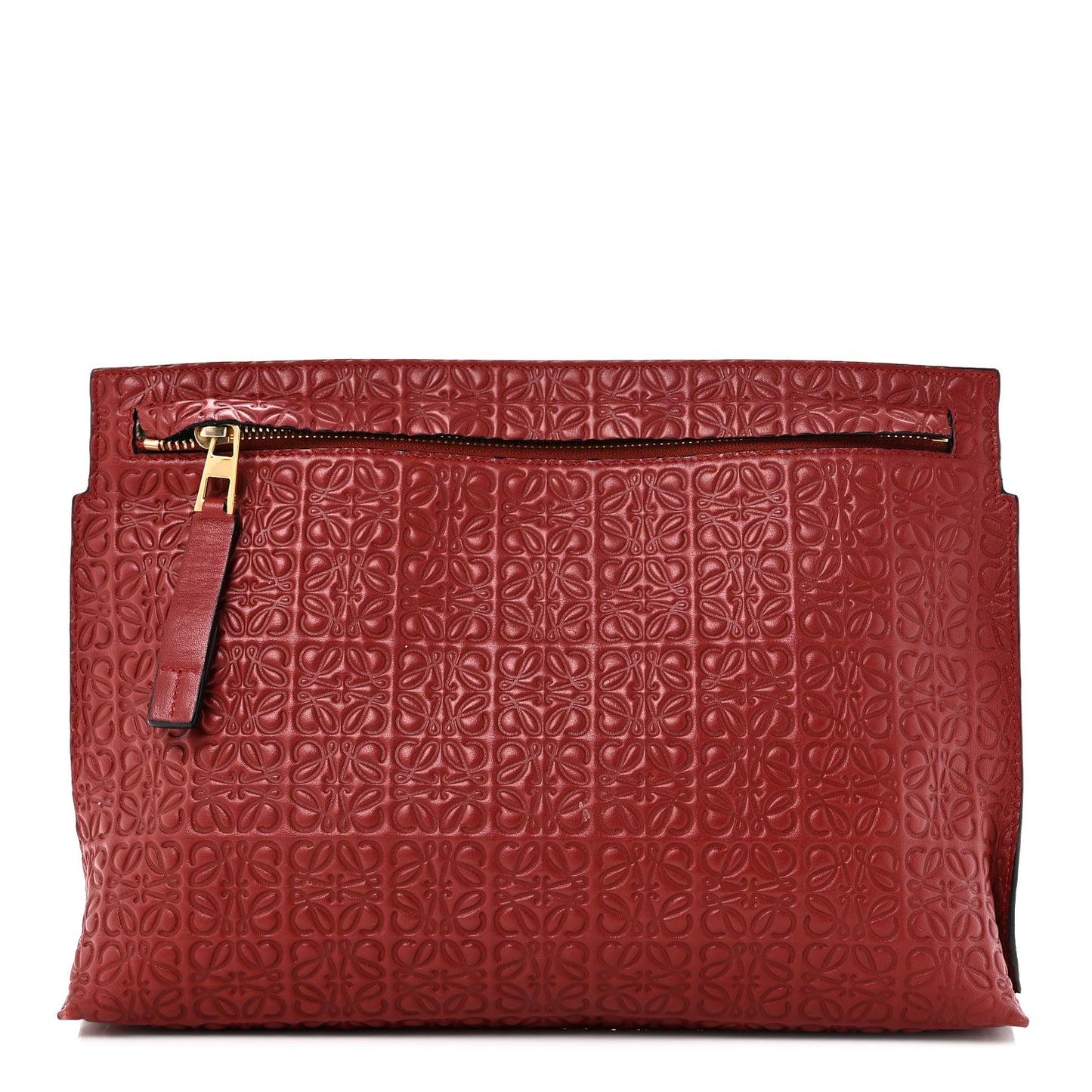 Calfskin Embossed Repeat T Pouch Raspberry