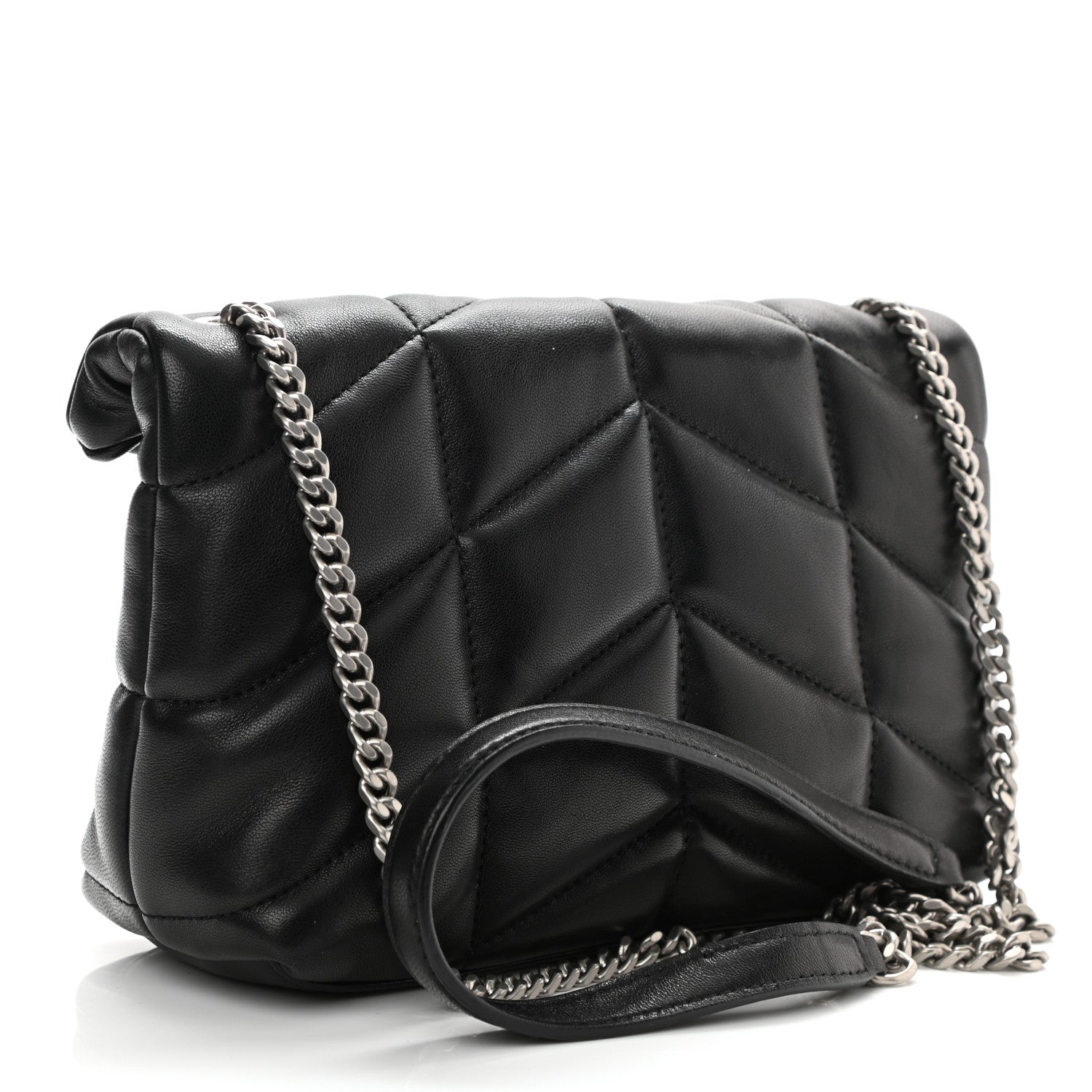 Saint Laurent Lambskin Quilted Toy Loulou Puffer Monogram Chain Satchel Black 3 of 9