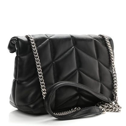 Saint Laurent Lambskin Quilted Toy Loulou Puffer Monogram Chain Satchel Black 3 of 9