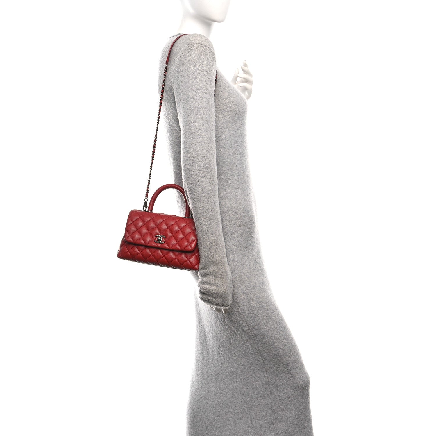 Chanel Caviar Quilted Mini Coco Handle Flap Red 2 of 10