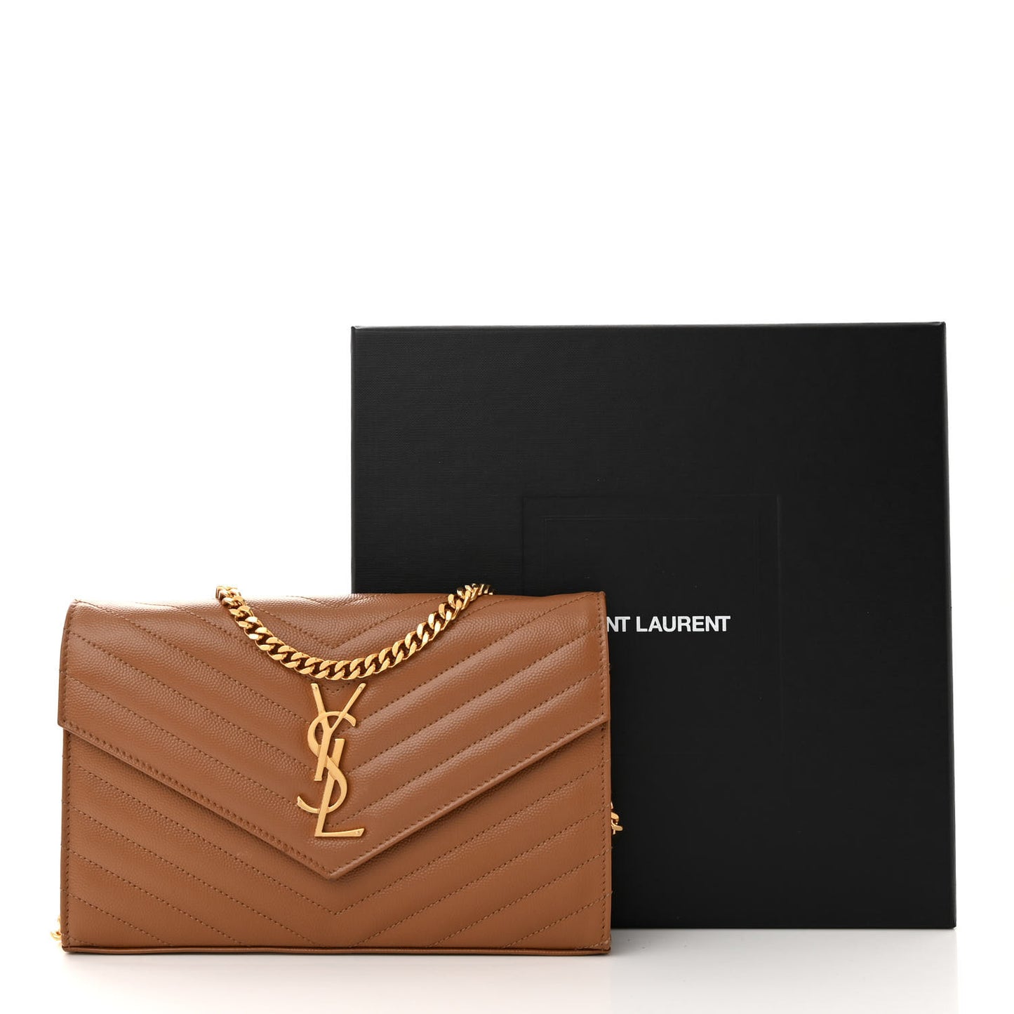 Grain De Poudre Matelasse Chevron Monogram Chain Wallet Natural Dark