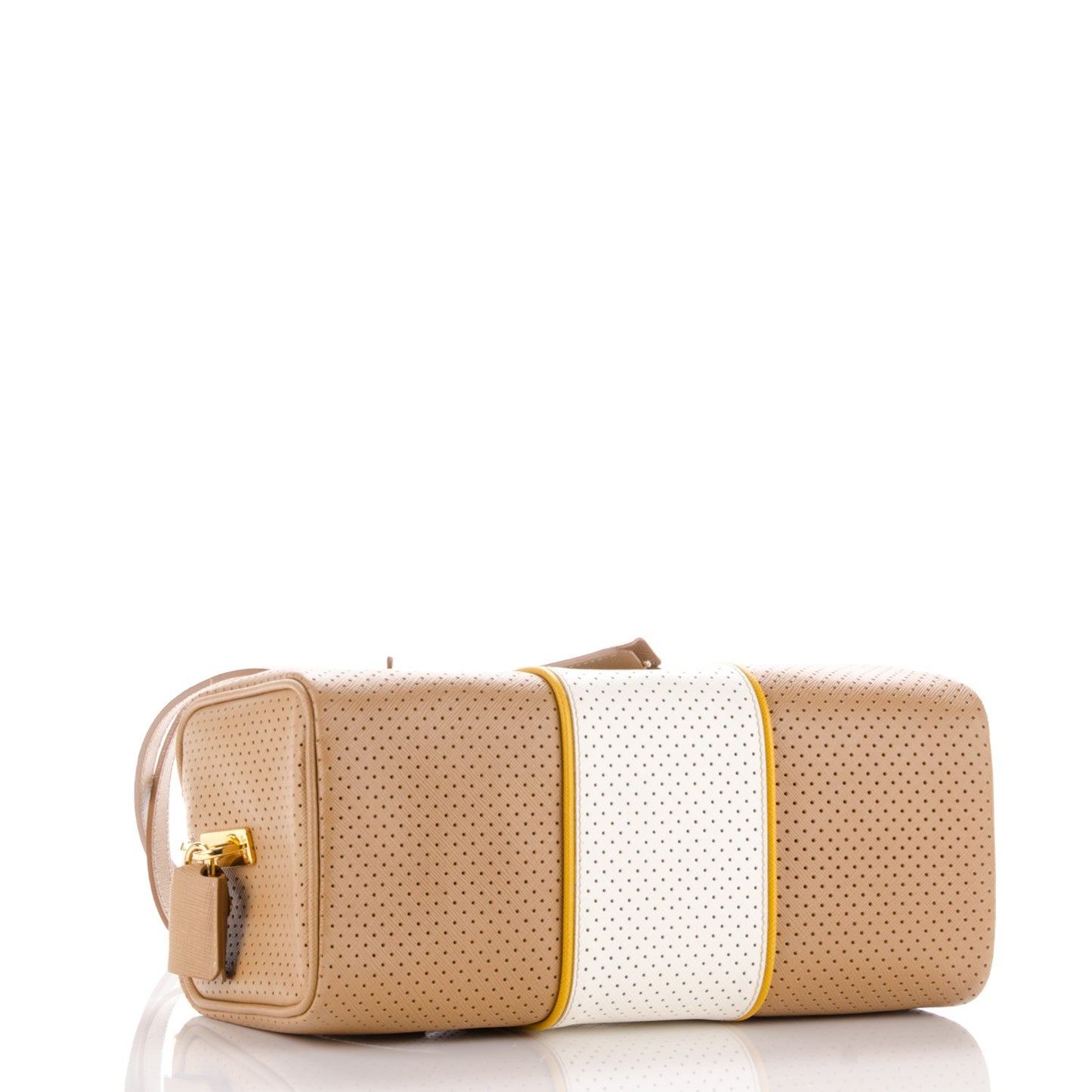 Saffiano Perforated Striped Boston Cuoio Mimosa