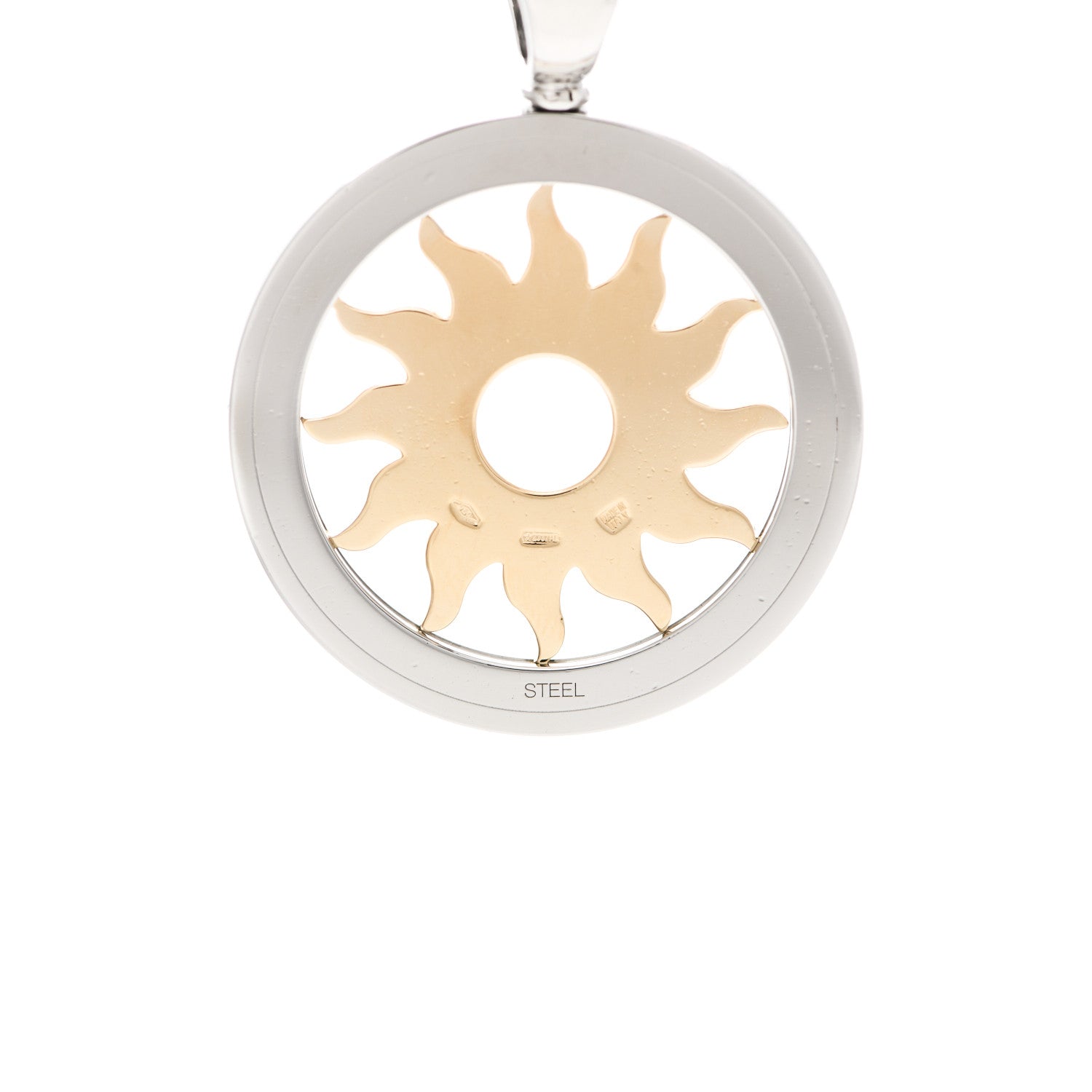 Bulgari Stainless Steel 18K Yellow Gold Diamond Tondo Sun Pendant 4 of 4
