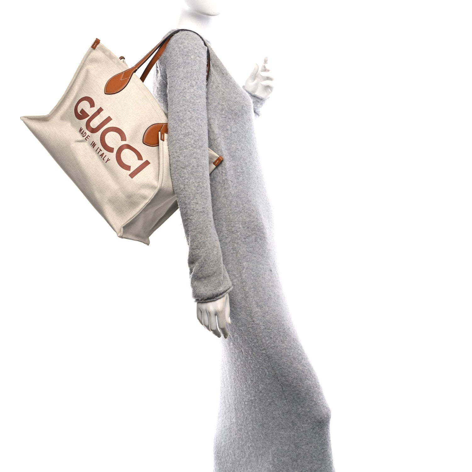 Gucci Canvas Calfskin Logo Print Large Tote Bag Brown 2 of 12