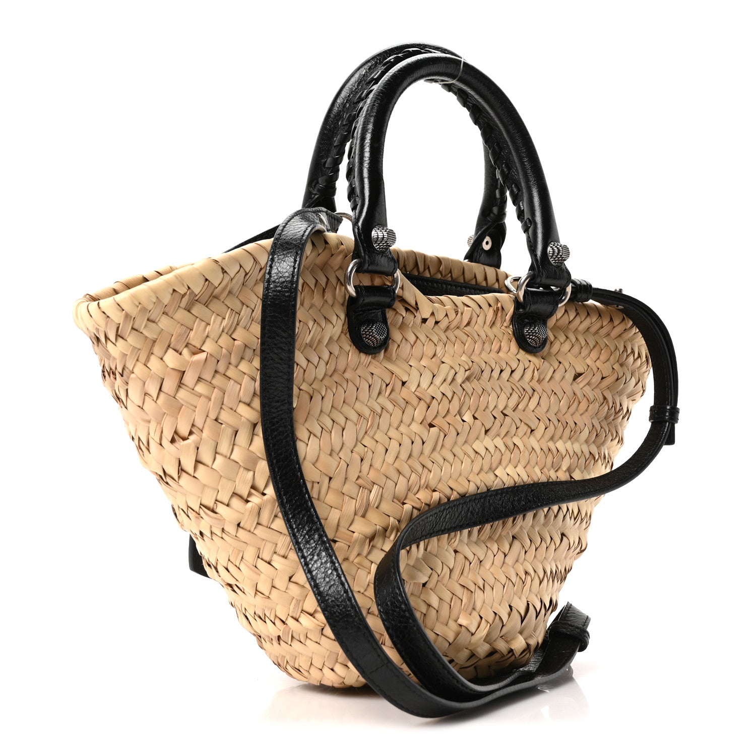 Balenciaga Raffia Woven Small Le Cagole Tote Bag Black Natural 4 of 10
