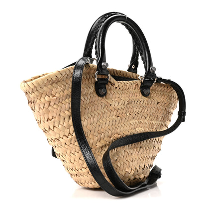 Balenciaga Raffia Woven Small Le Cagole Tote Bag Black Natural 4 of 10