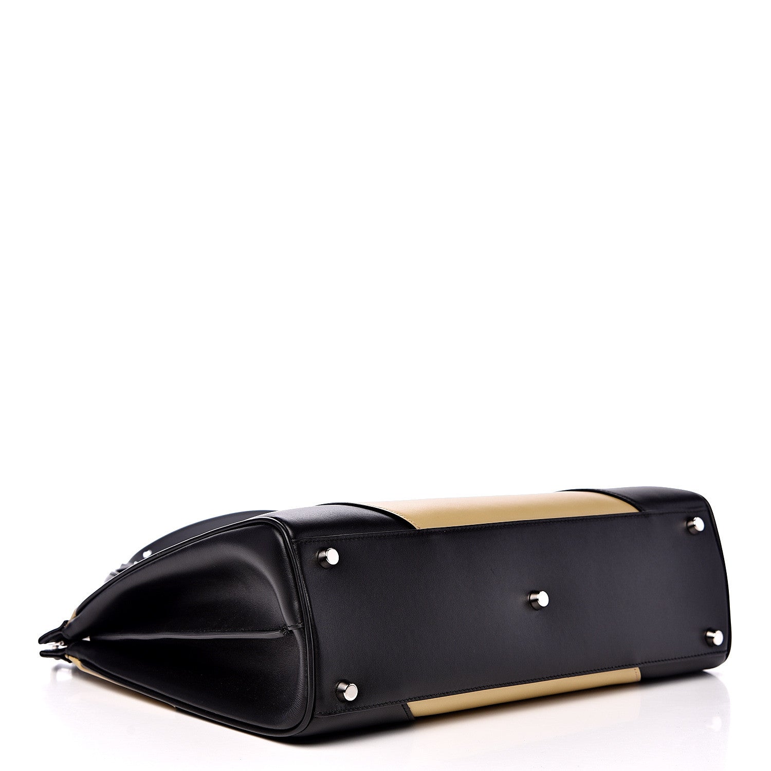 Gucci Smooth Calfskin Diagonal Striped Medium Zumi Top Handle Bag Black Beige 3 of 12
