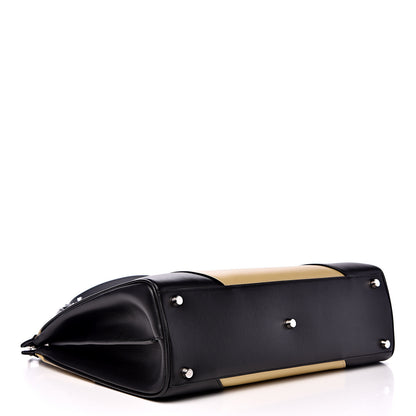 Gucci Smooth Calfskin Diagonal Striped Medium Zumi Top Handle Bag Black Beige 3 of 12