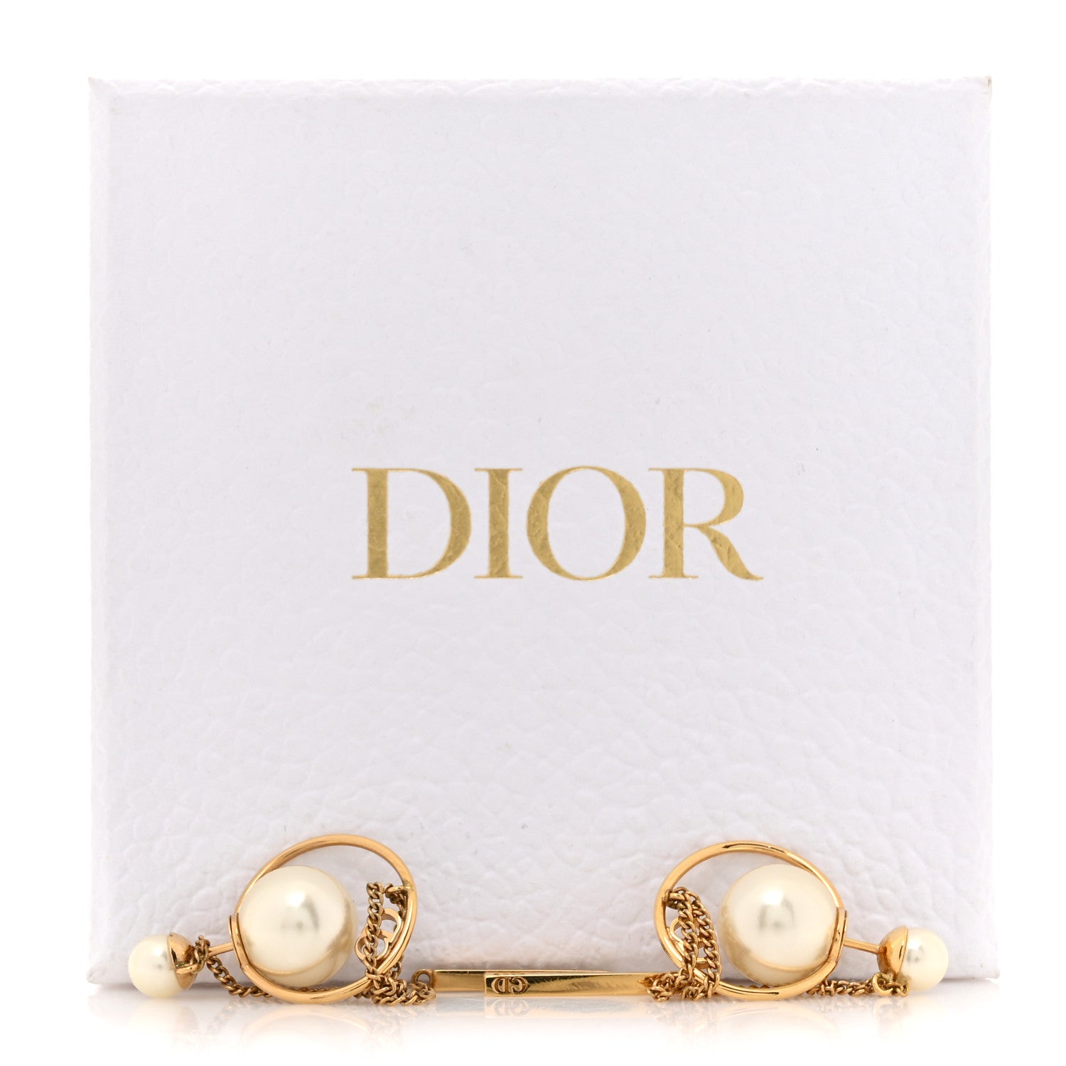 Christian Dior Pearl Tribales Dangle Chain Earrings Gold 5 of 5