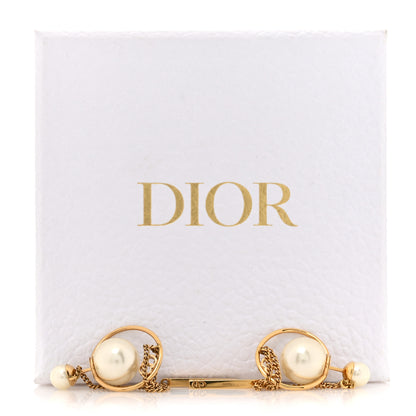 Christian Dior Pearl Tribales Dangle Chain Earrings Gold 5 of 5