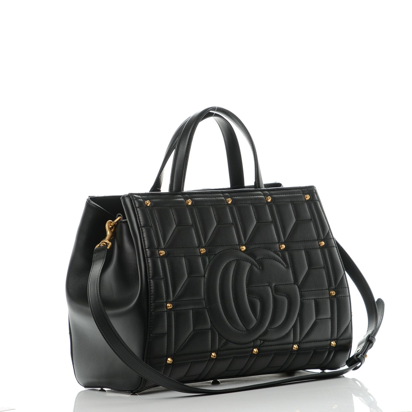 Calfskin Matelasse Studded Medium GG Marmont Tote Black