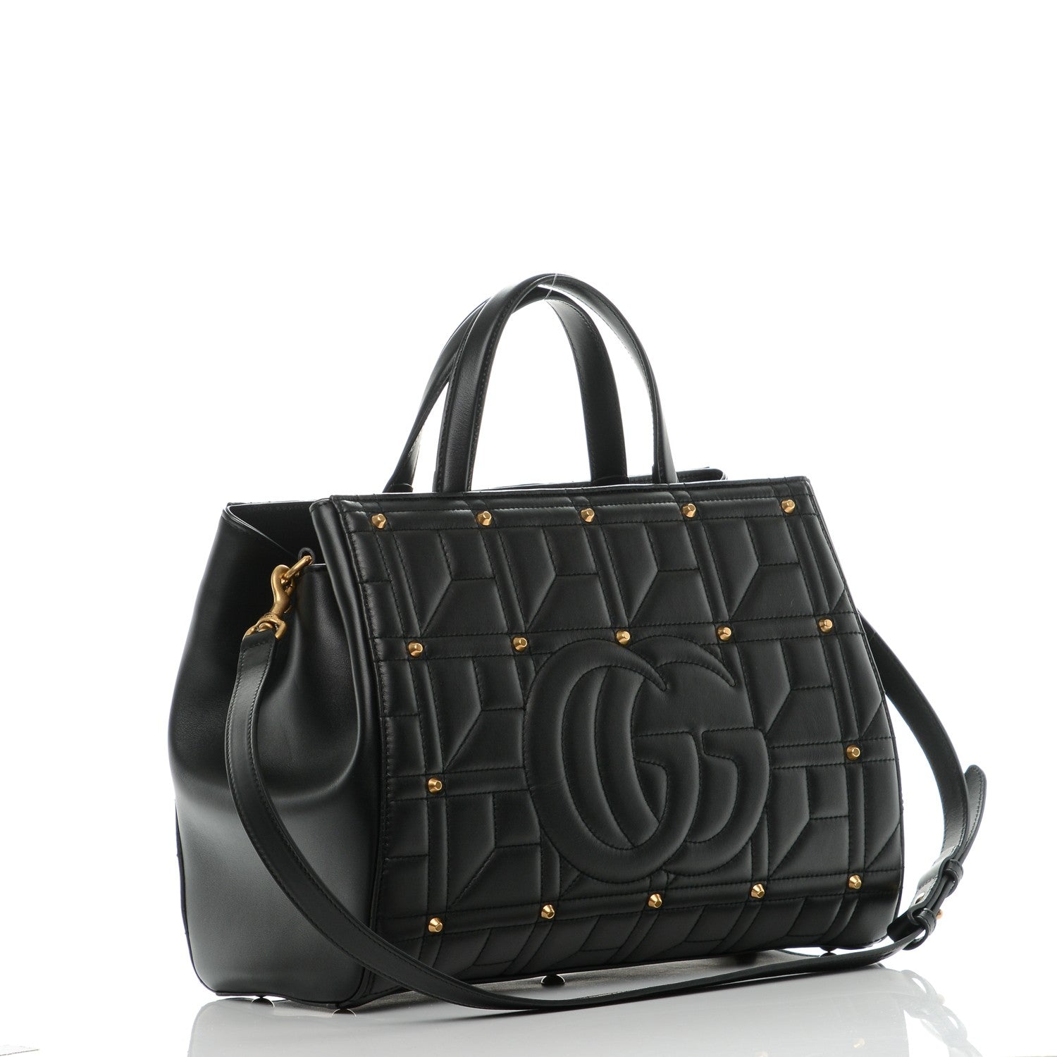 Gucci Calfskin Matelasse Studded Medium GG Marmont Tote Black 3 of 7