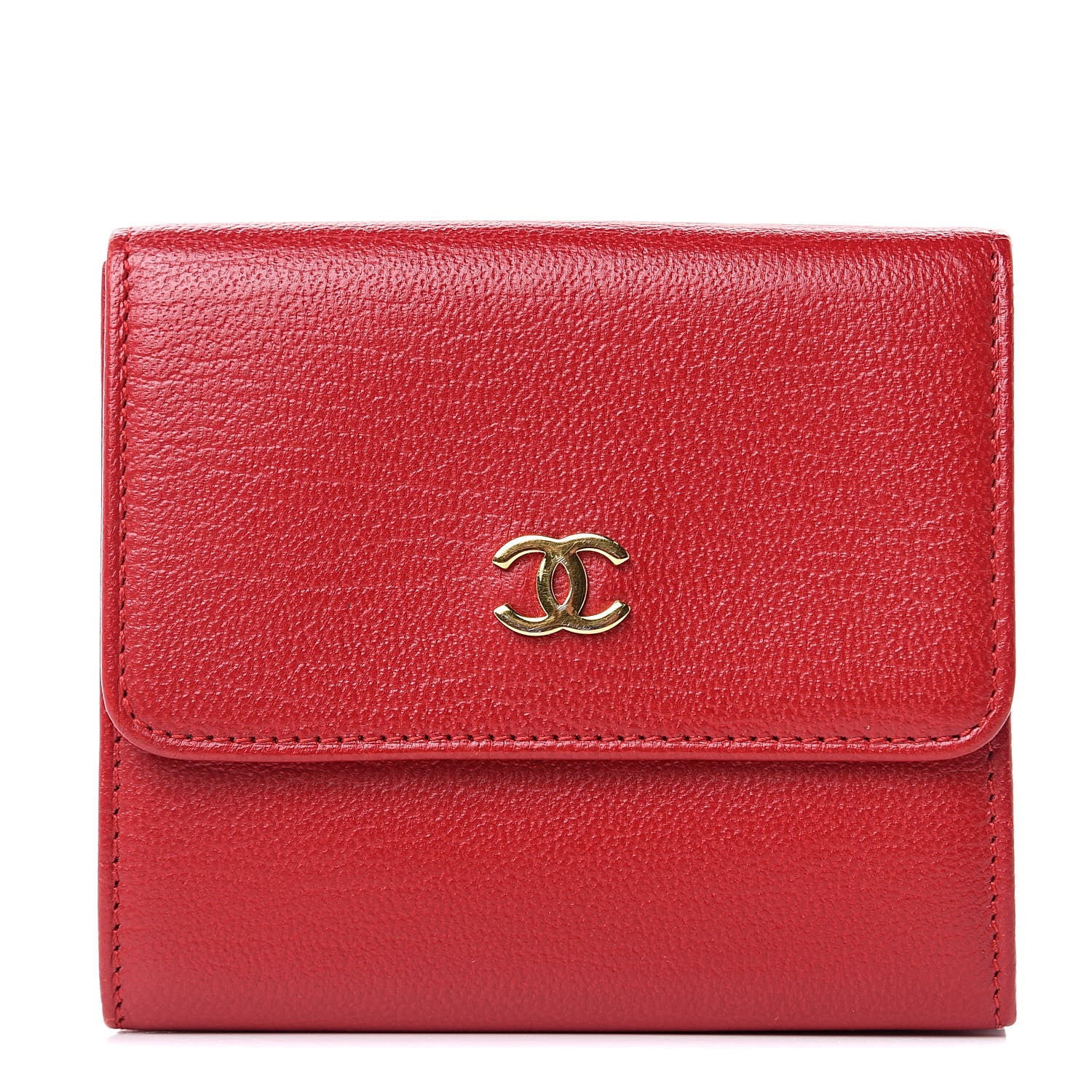 Chanel Goatskin Compact Double Sided Wallet Red 1 of 9