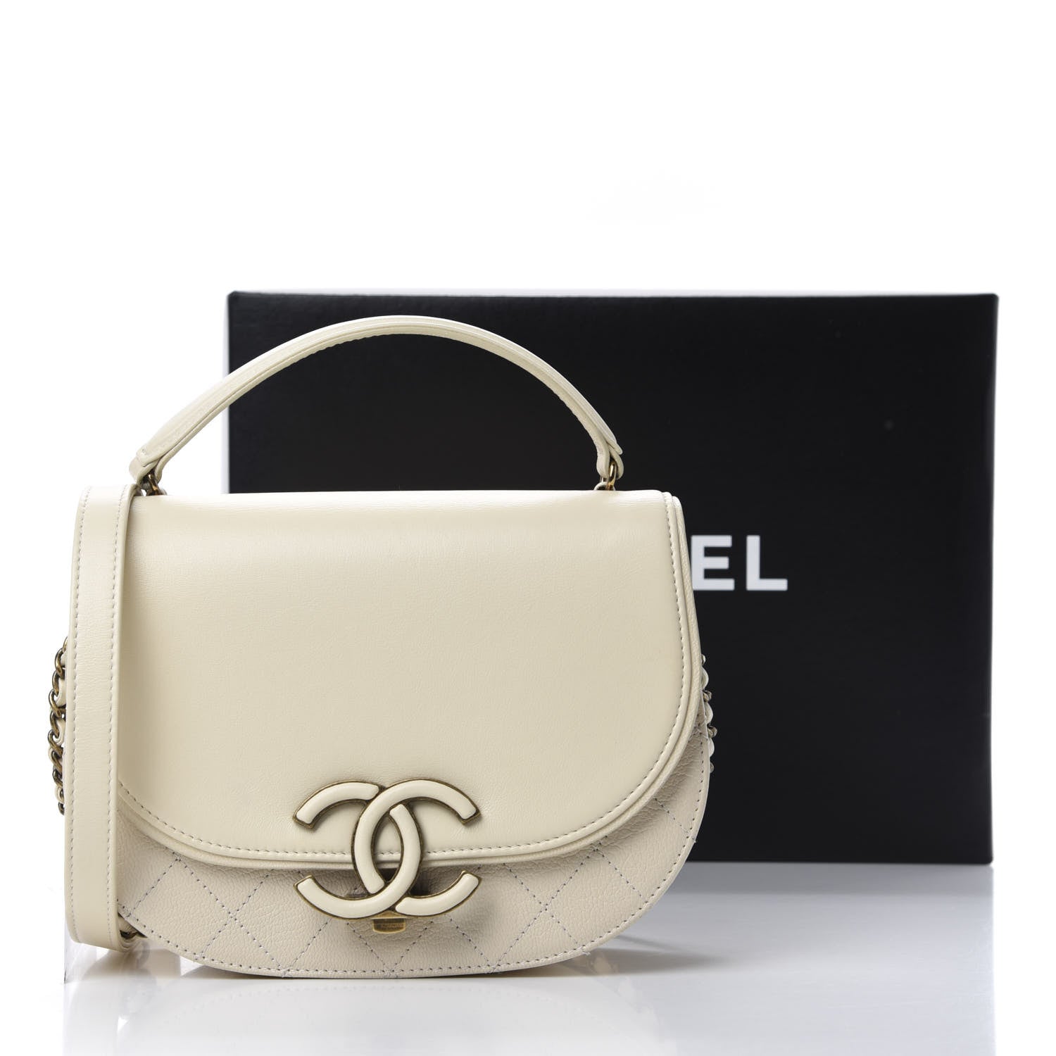 Chanel Shiny Calfskin Goatskin Quilted Small Coco Curve Messenger Flap White 12 of 12