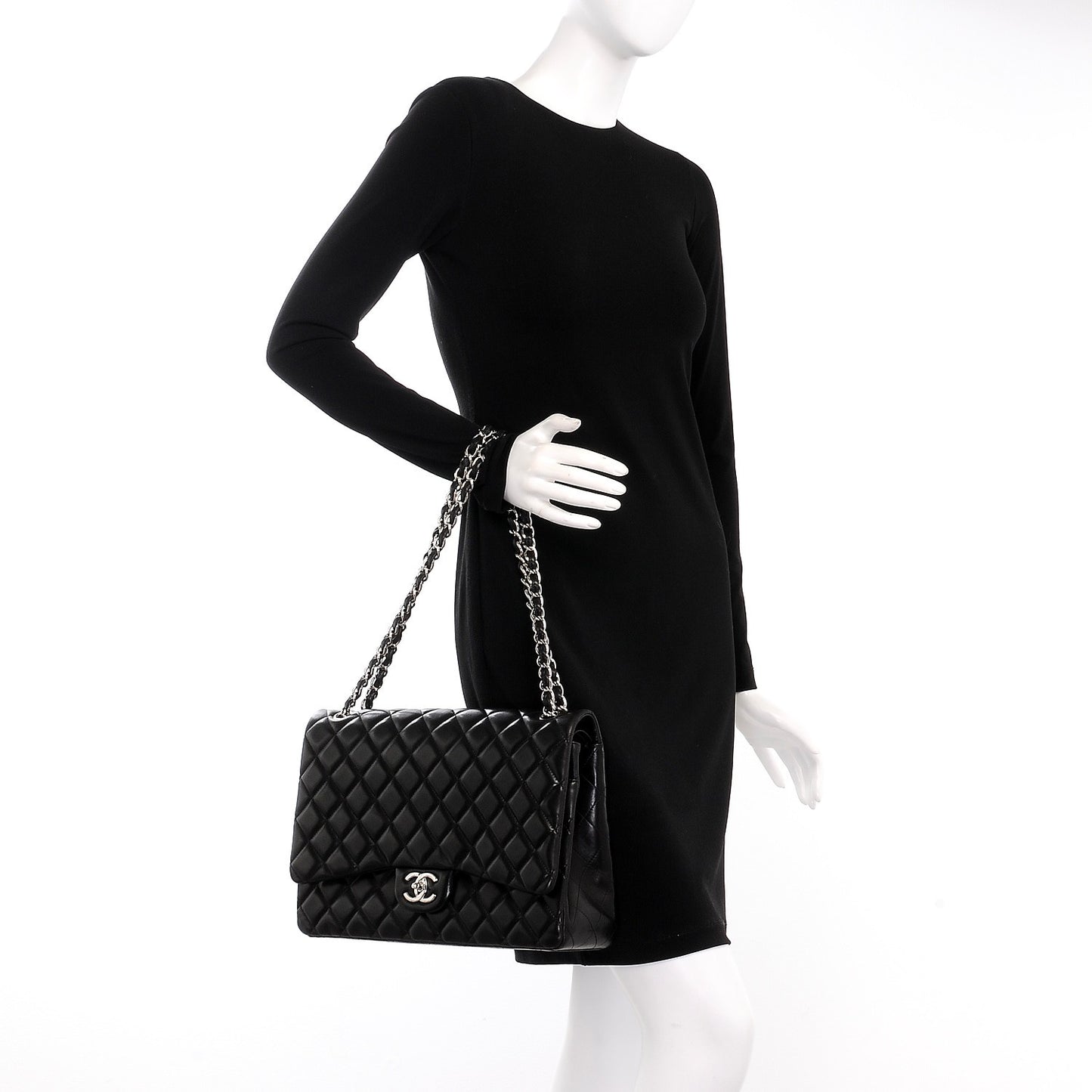 Lambskin Quilted Maxi Double Flap Black