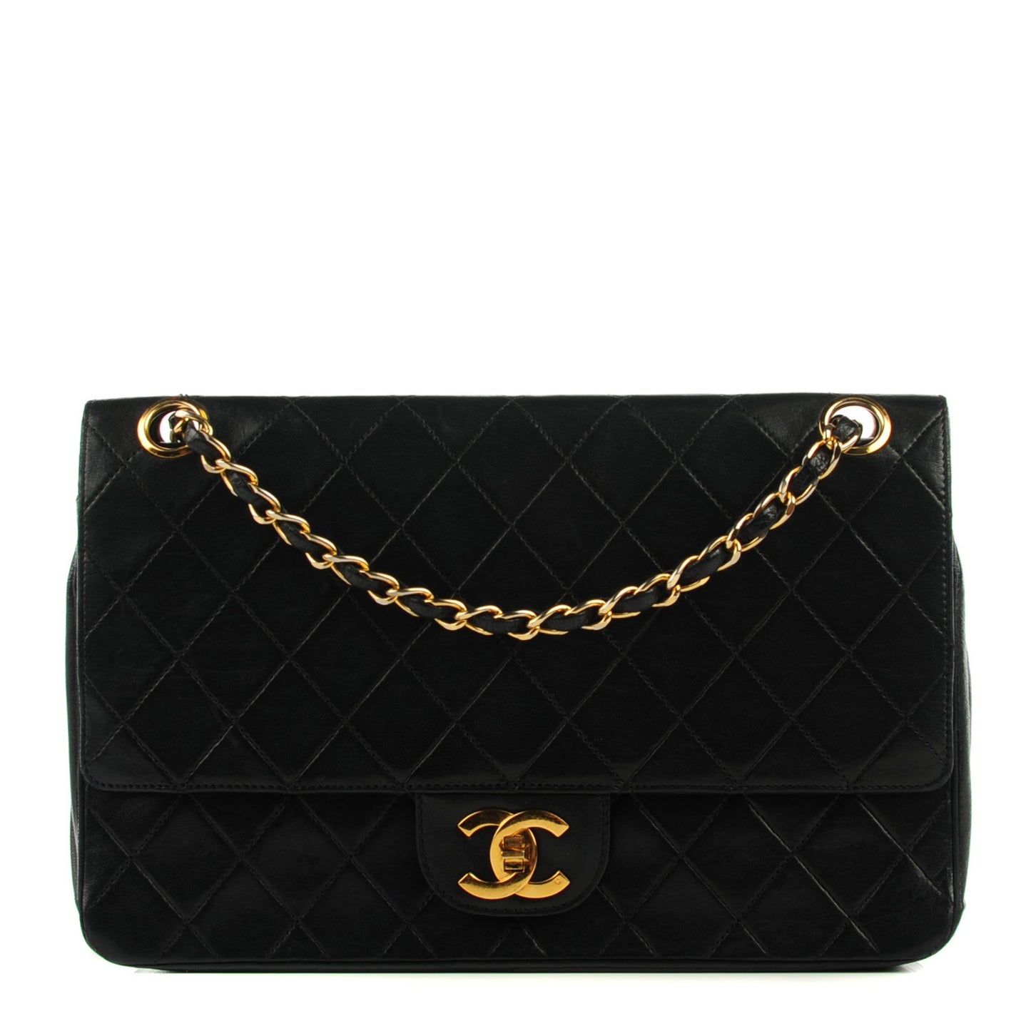 Lambskin Quilted Medium Double Flap Black
