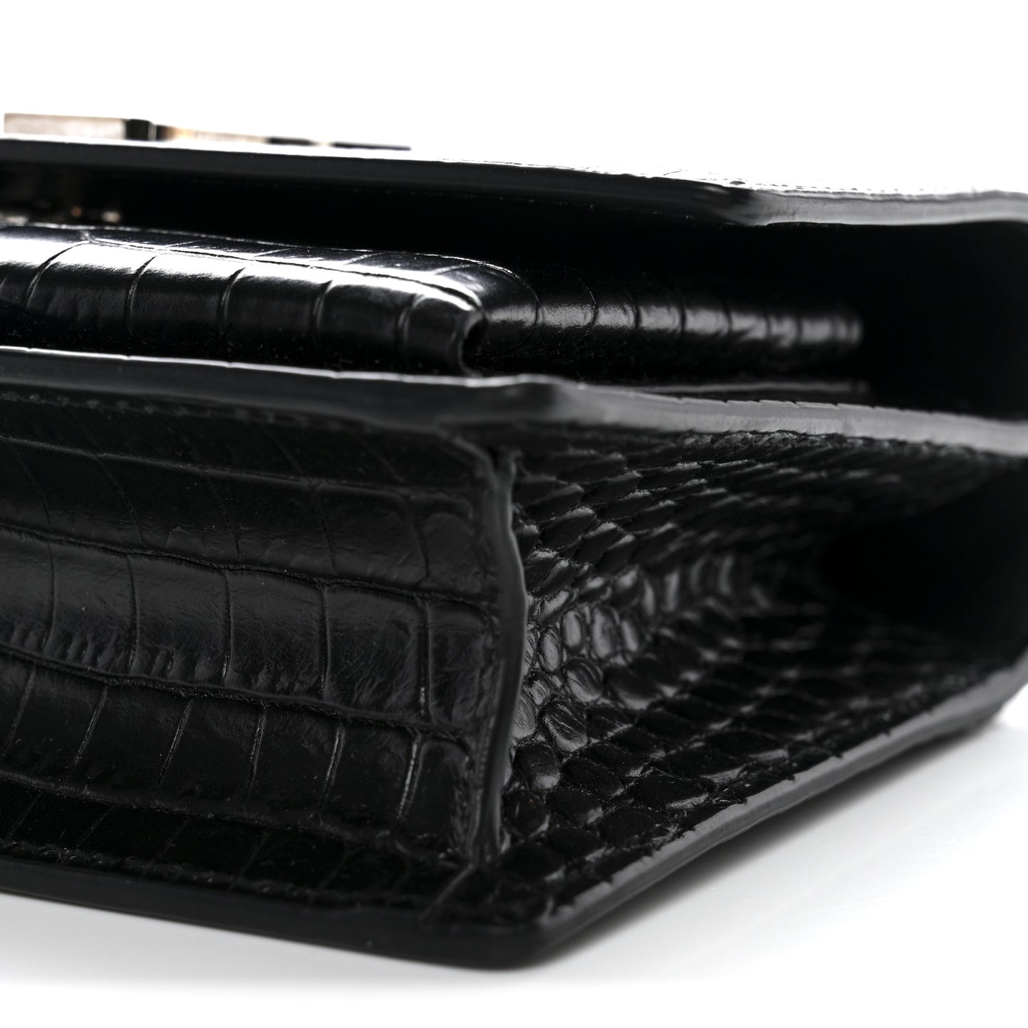 Calfskin Crocodile Embossed Monogram Sunset Chain Wallet Black