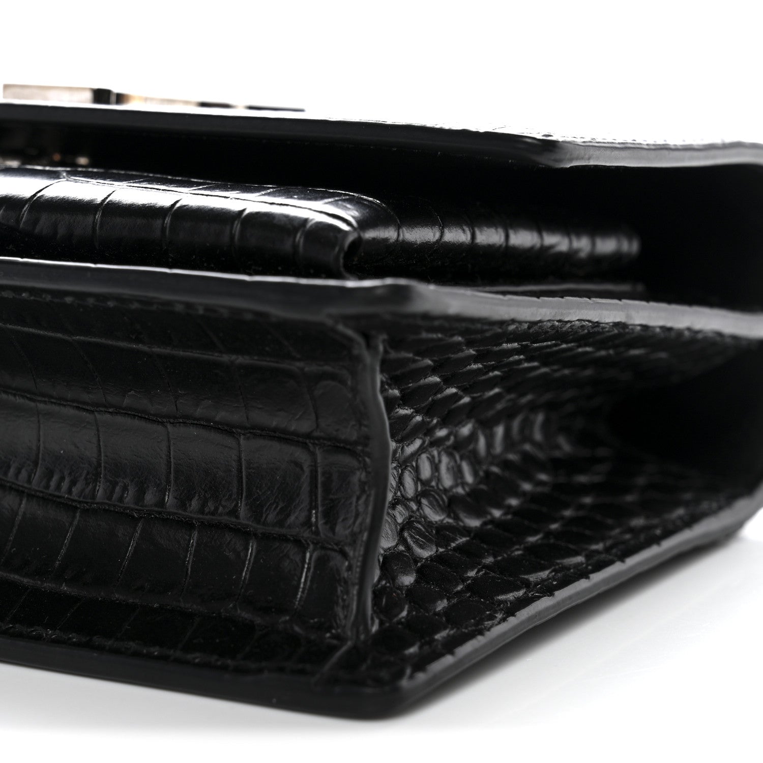 Saint Laurent Calfskin Crocodile Embossed Monogram Sunset Chain Wallet Black 10 of 11