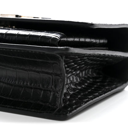 Saint Laurent Calfskin Crocodile Embossed Monogram Sunset Chain Wallet Black 10 of 11