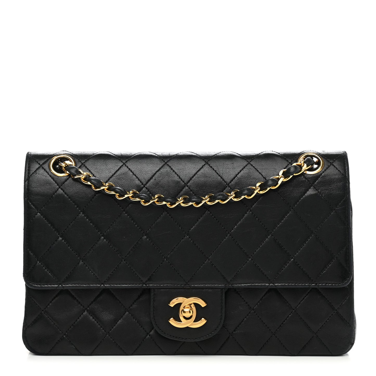 Lambskin Quilted Medium Double Flap Black