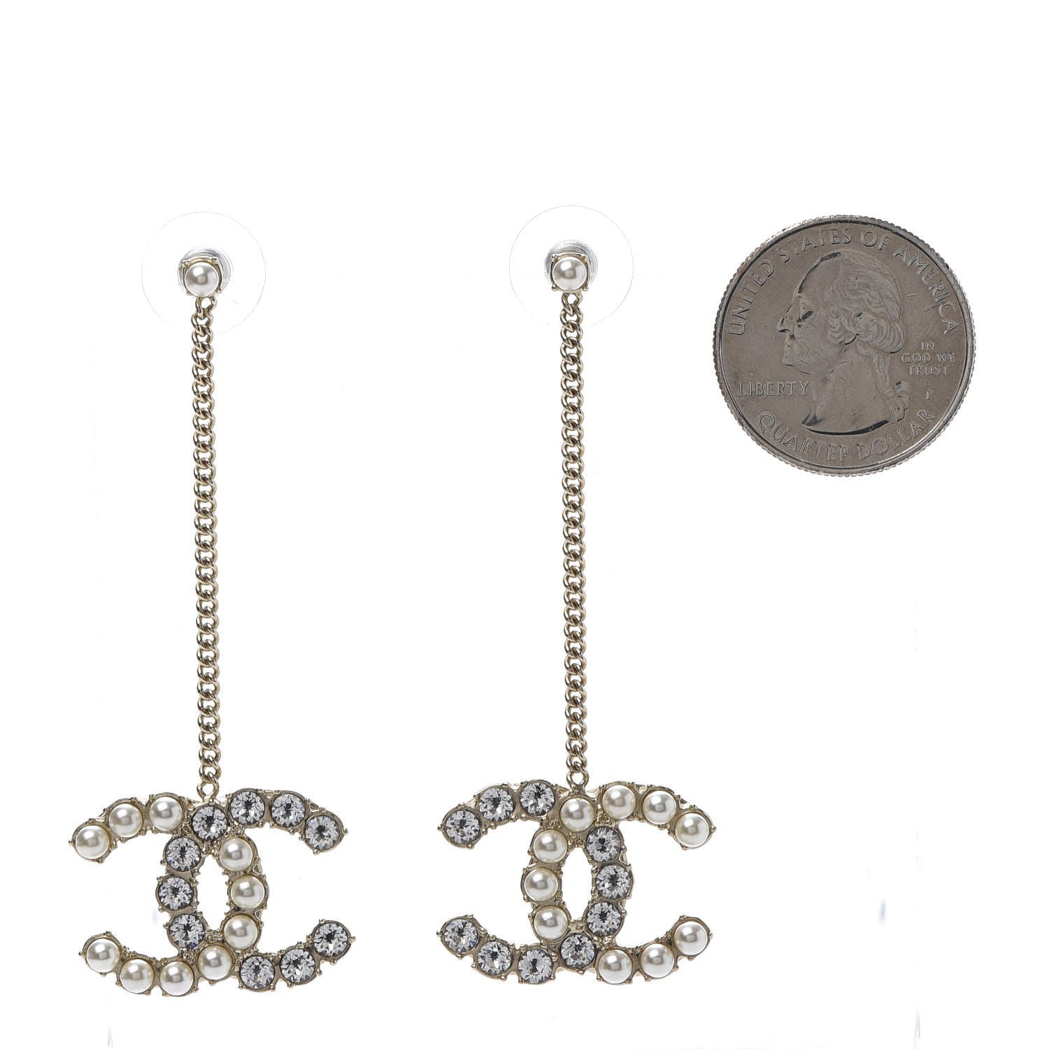 Chanel Crystal Pearl Dazzling Domino Drop Earrings Matte Gold 2 of 5