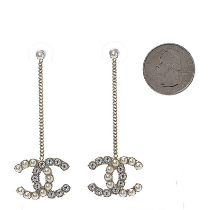 Chanel Crystal Pearl Dazzling Domino Drop Earrings Matte Gold 2 of 5