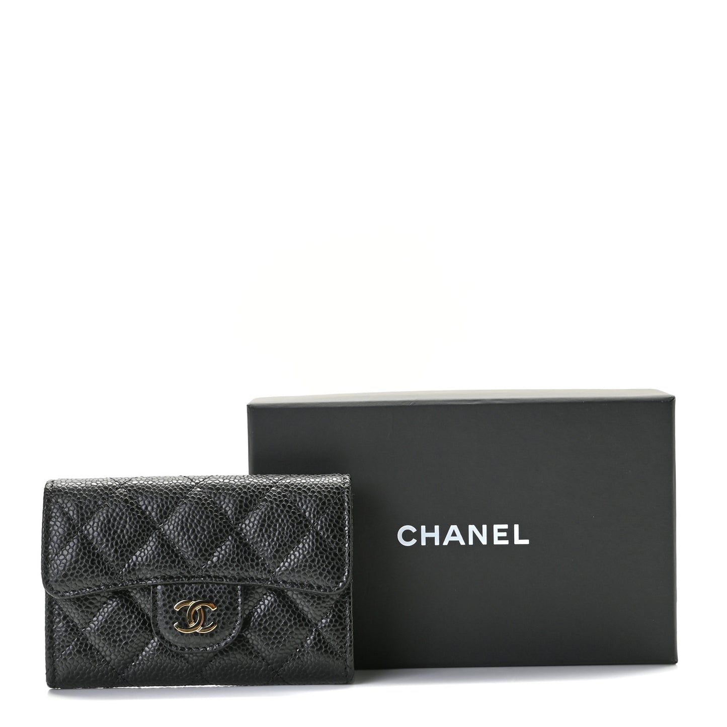 Caviar Quilted Flap Card Holder Wallet Black