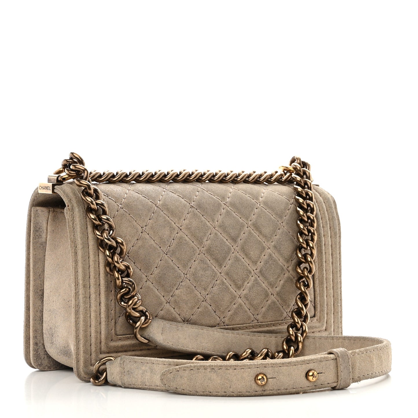 Iridescent Calfskin Quilted Medium Boy Flap Beige