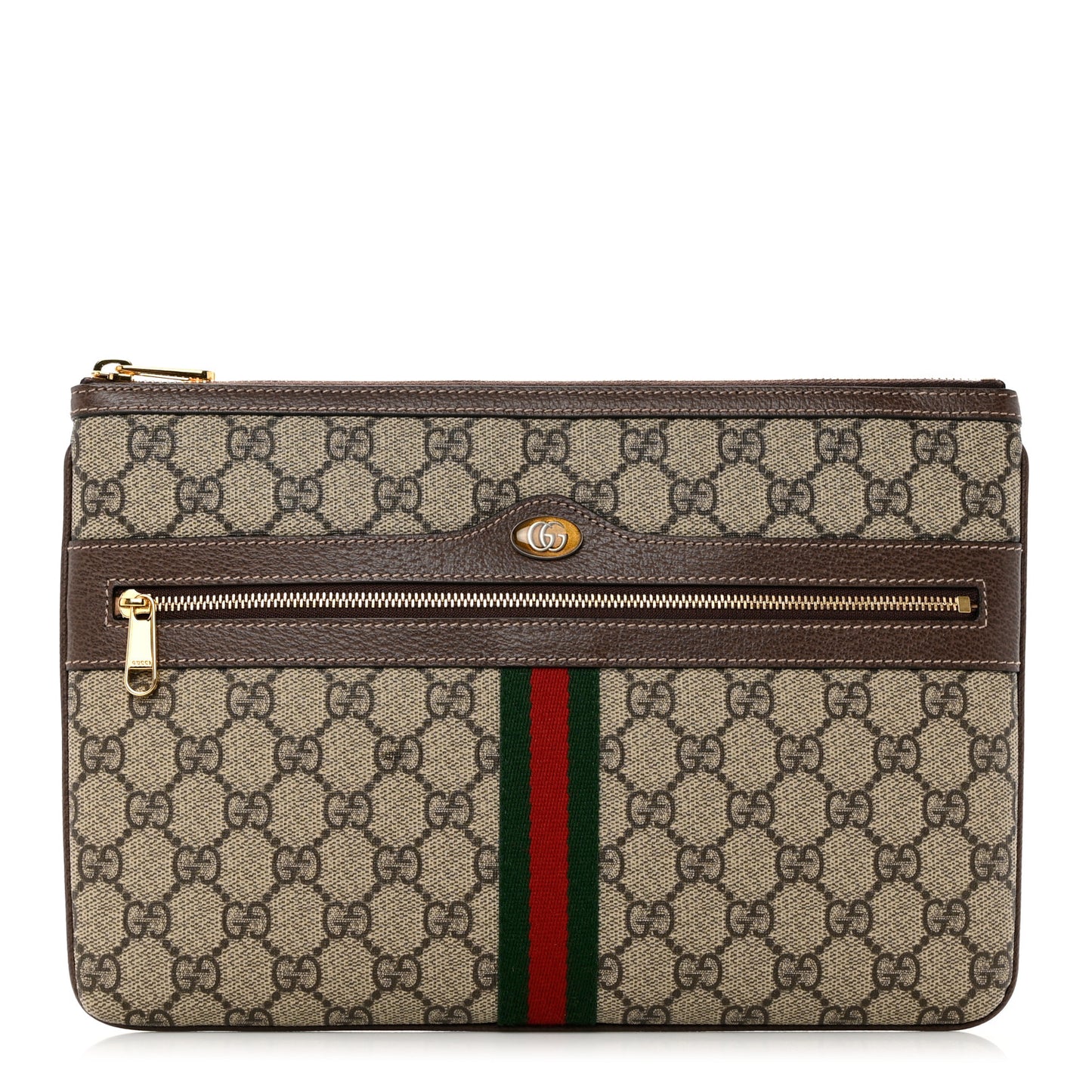 GG Supreme Monogram Large Ophidia Pouch Clutch Brown