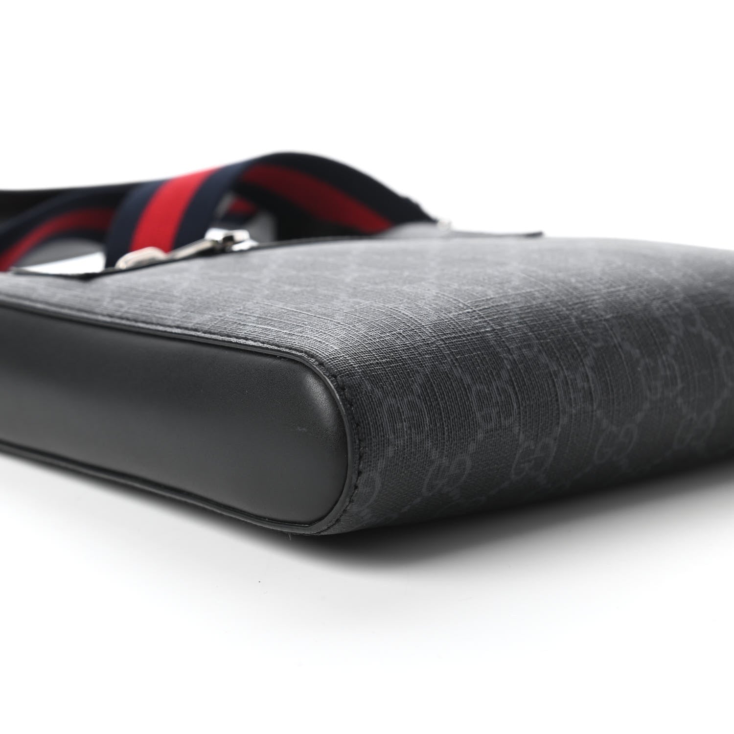 Gucci GG Supreme Monogram Web Small Flat Messenger Bag Black Grey 6 of 11