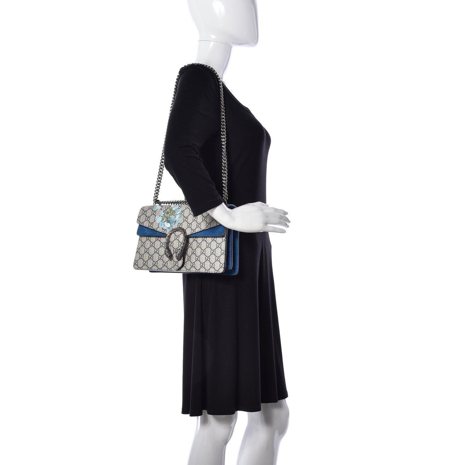 Gucci GG Supreme Monogram Blooms Small Dionysus Shoulder Bag Beige Navy Vintage Blue 2 of 9