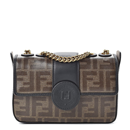 Fendi Glazed Fabric Vitello Century FF 1974 Stamp Patch Mini Double F Crossbody Bag Mogano Panna Black 1 of 10