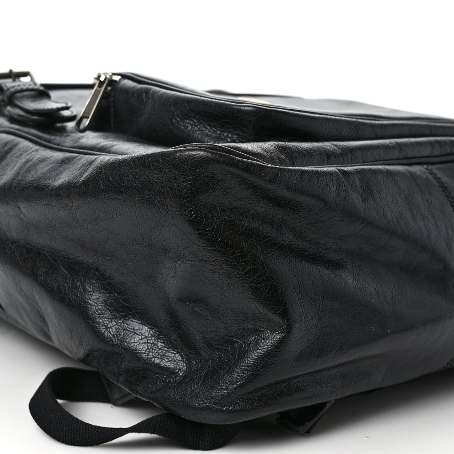 Fluffy Calfskin Mesh Nylon Medium Morpheus Double Buckle Backpack Black