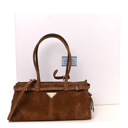 Prada Suede Triangle Medium Bonnie Shoulder Bag Cacao 9 of 9