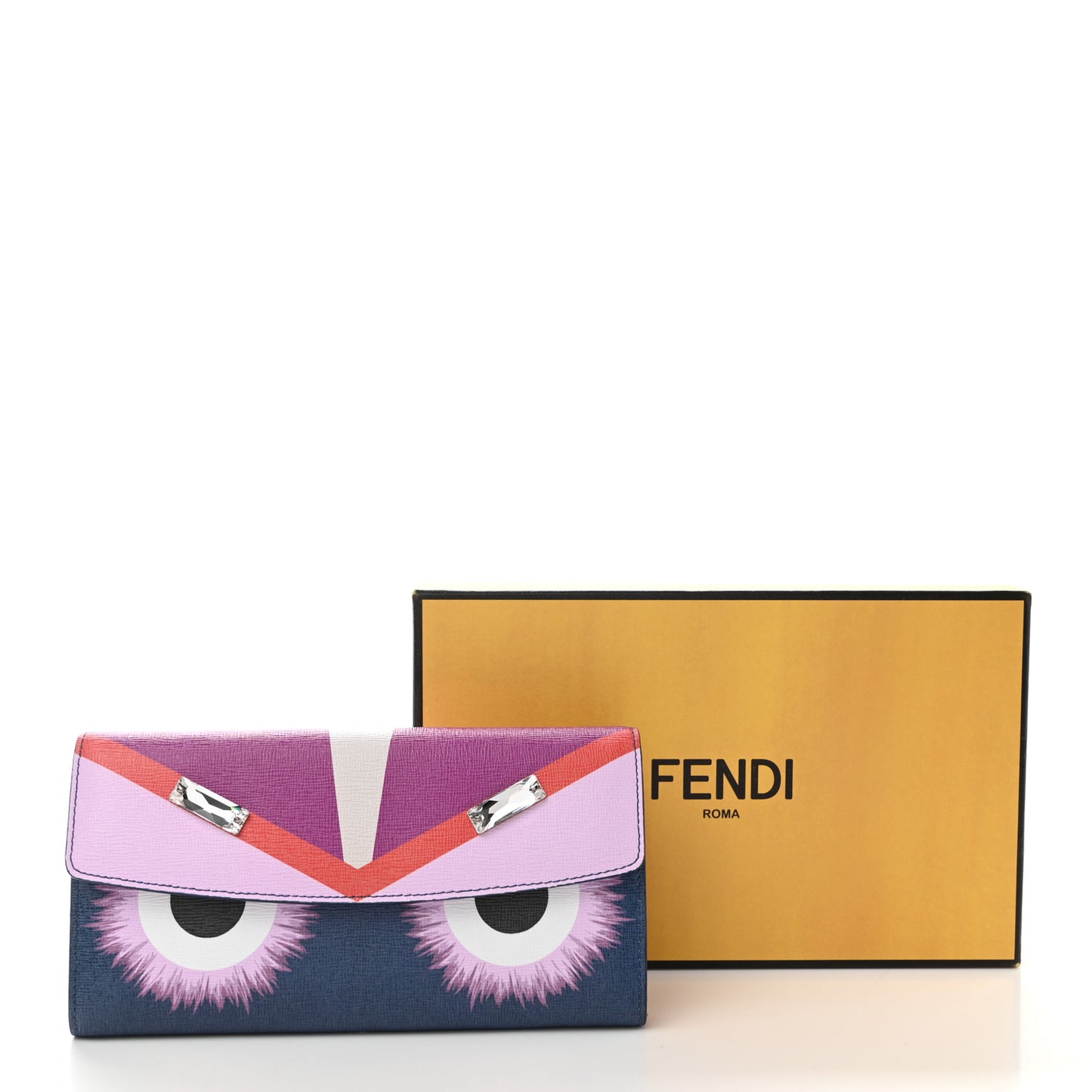 Vitello Elite Crystal Eye Monster Continental Wallet Cobalt Lavender Pink